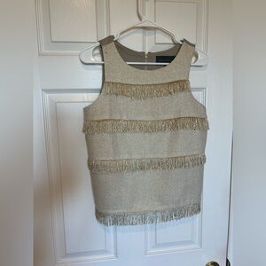 Tan/Cream Sophisticated Top with Gold Textured Fringe… So, So flattering!